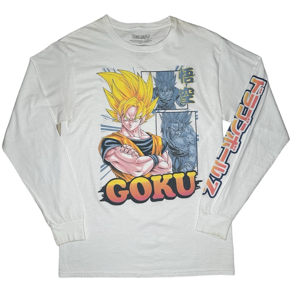 Dragon Ball Z Men's White Goku Shirt Tees - Long Sleeve Anime Graphic 90s
